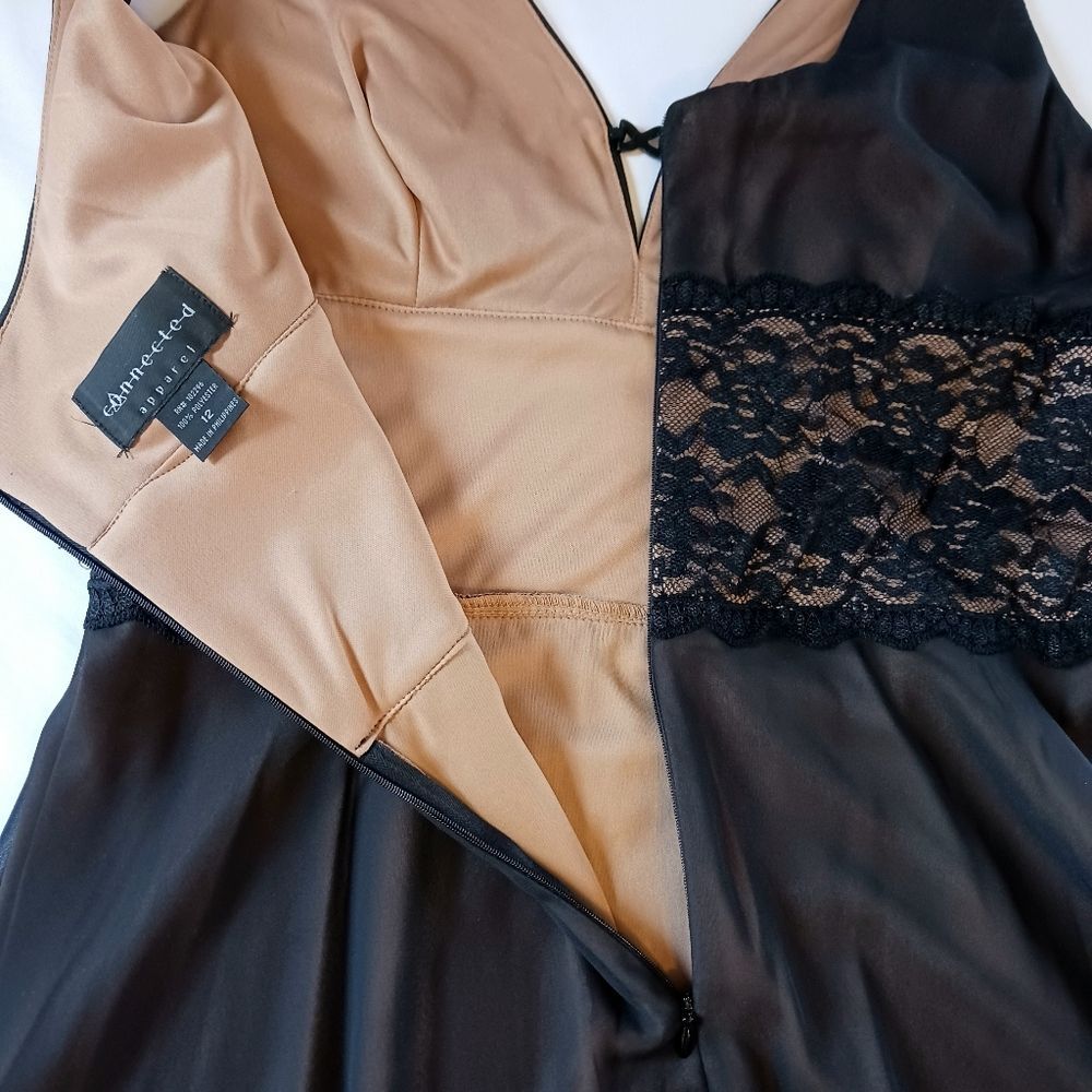 Y2K Dark Croquette Midi Cocktail Dress Lace Sheer Chiffon Black Size 12 - Picture 4 of 11
